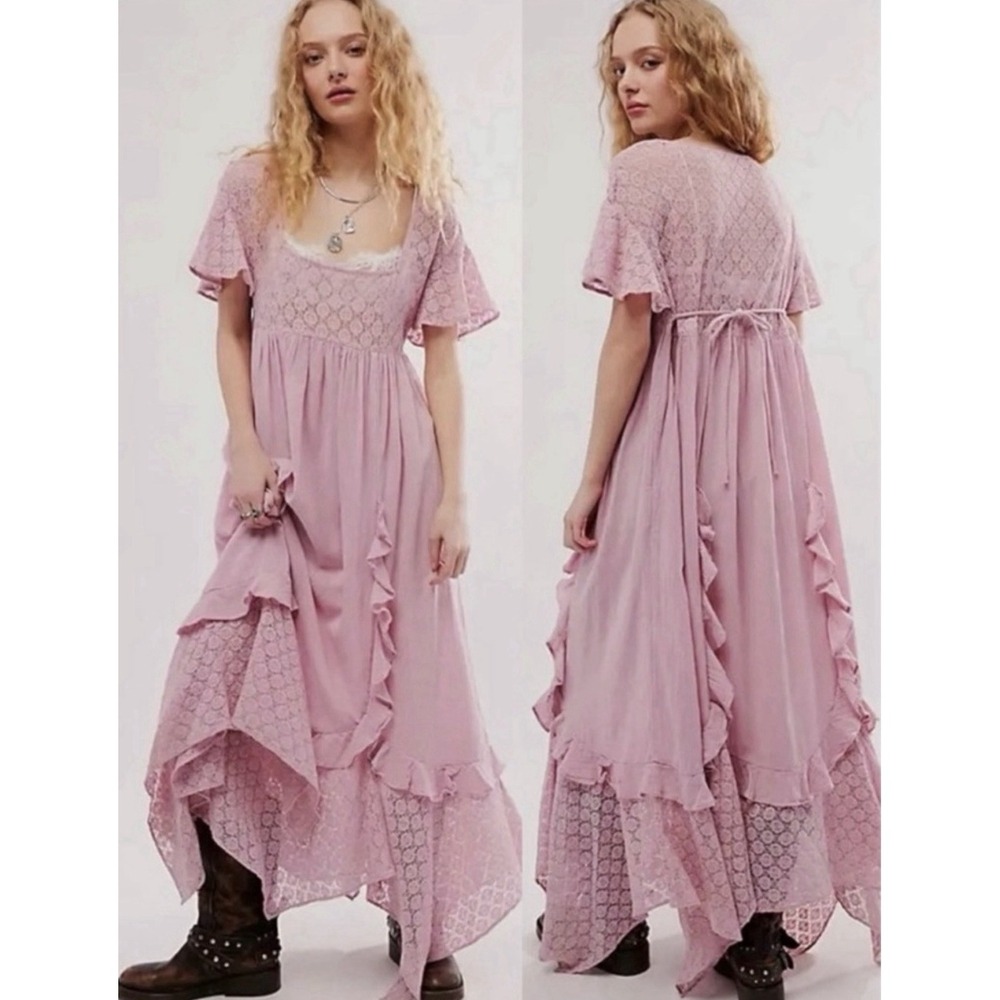 NWT Free People Ethereal Bohemian Bring The Romance Midi Maxi Dress Pink S
